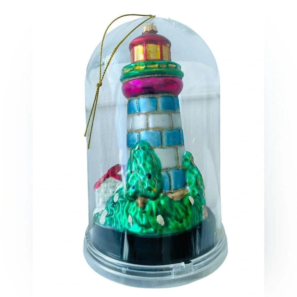 Lighthouse Ornament Hand Blown Glass Large 5.5